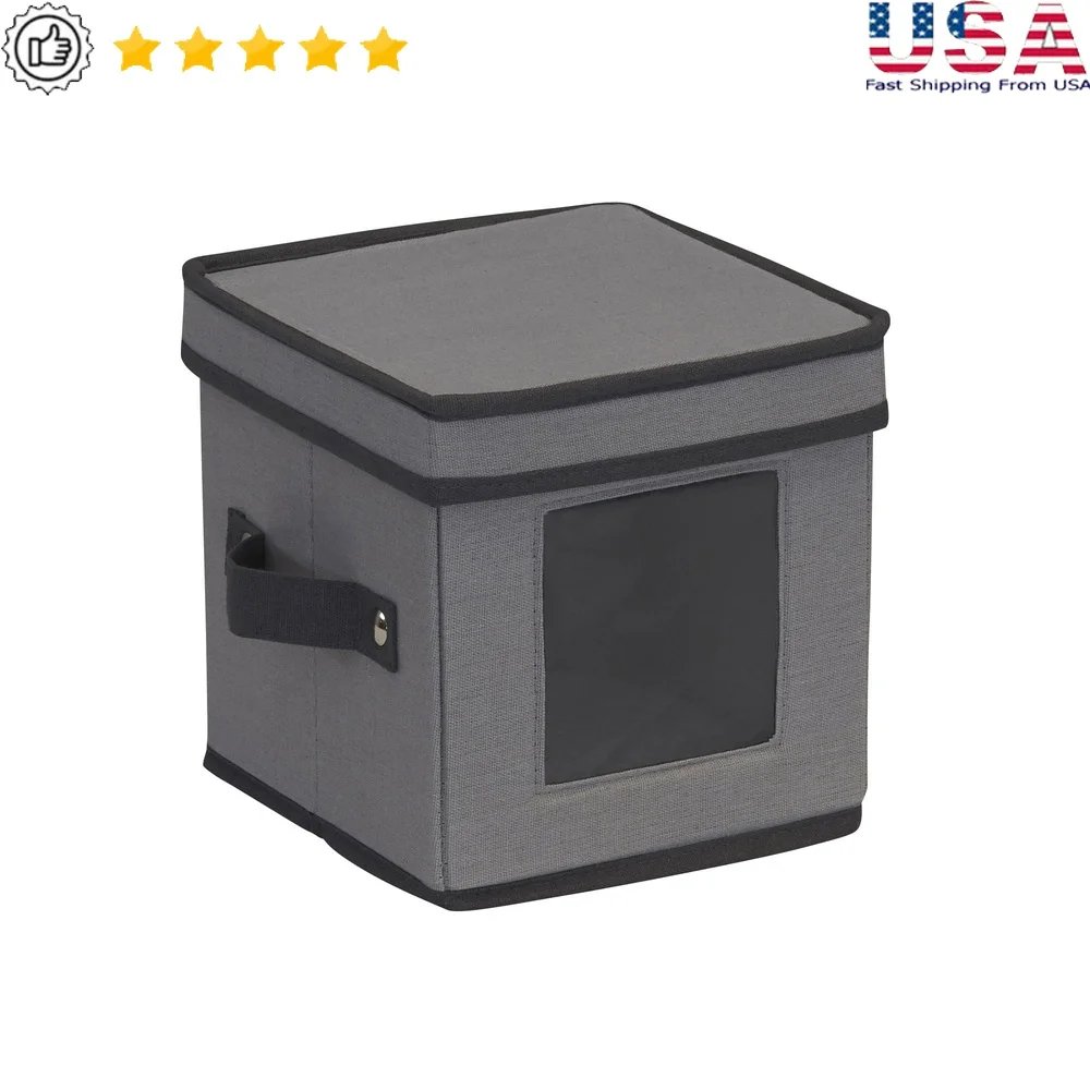 Foldable Saucer Storage Box Holds 12 Saucers with Felt Protectors Stackable Design Windowed Panel Reinforced Handles Space Saver