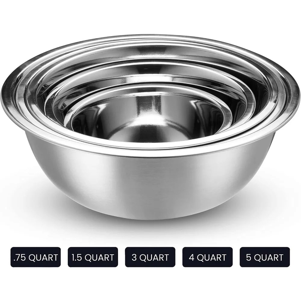 Stainless Steel Mixing Bowl Set, 10 Piece Stainless Steel Mixing Bowls with Lids Set for Food Prep Storage and Serving, Dishwas