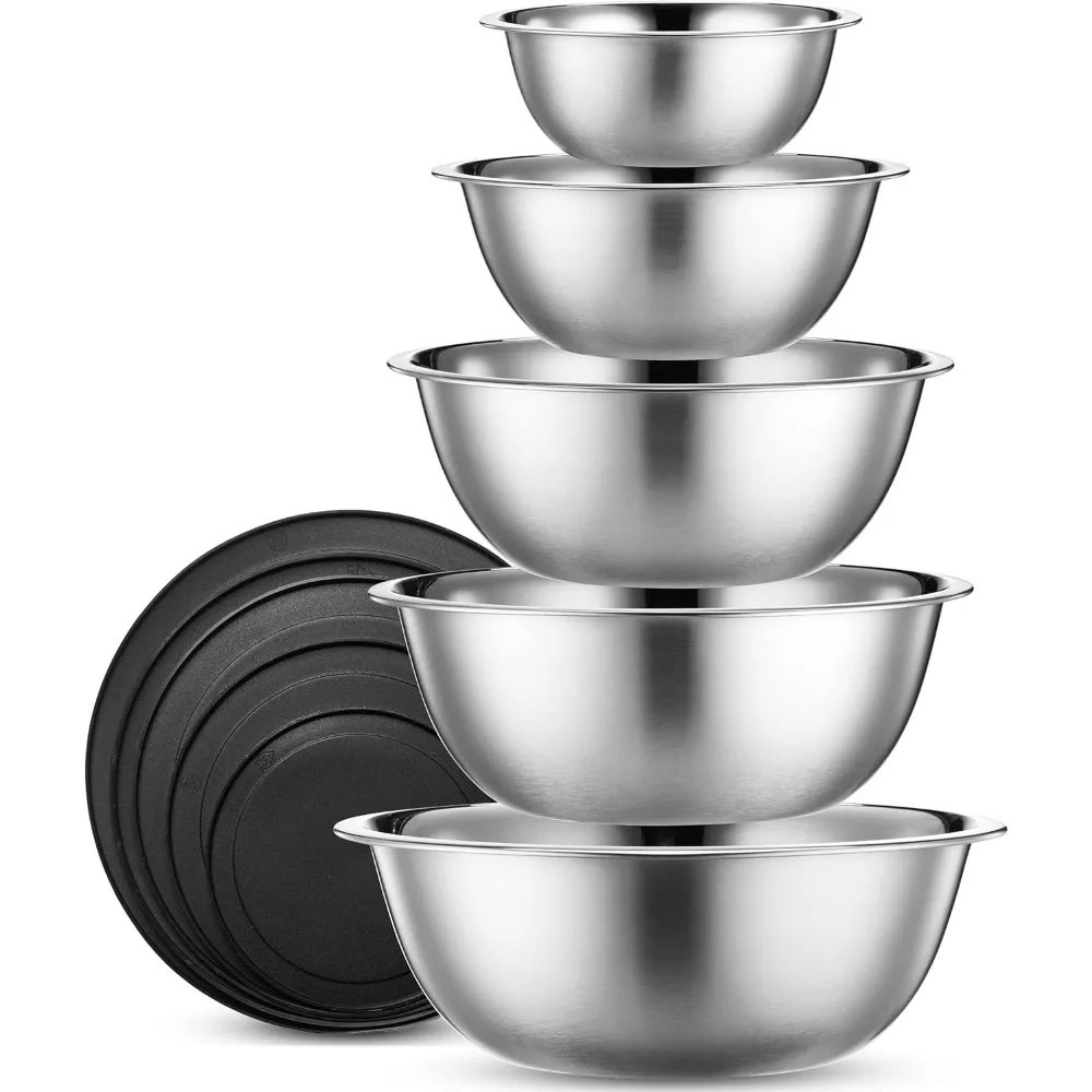 Stainless Steel Mixing Bowl Set, 10 Piece Stainless Steel Mixing Bowls with Lids Set for Food Prep Storage and Serving, Dishwas