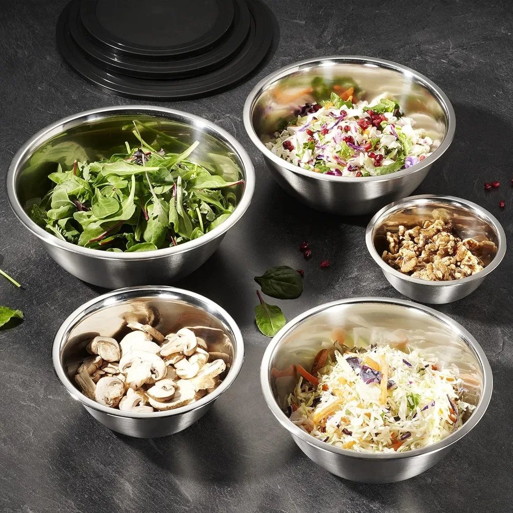 Stainless Steel Mixing Bowl Set, 10 Piece Stainless Steel Mixing Bowls with Lids Set for Food Prep Storage and Serving, Dishwas