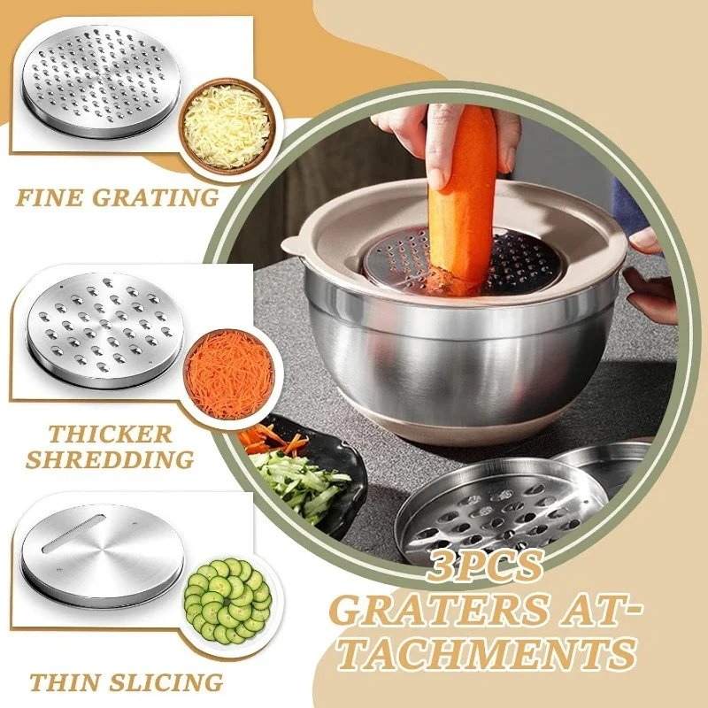 Mixing Bowls with Airtight Lids Set, 26PCS Stainless Steel Khaki Bowls with Grater Attachments, Non-Slip Bottoms.Free Delivery. Mixing Bowls with Airtight Lids Set, 26PCS Stainless Steel Khaki Bowls with Grater Attachments, Non-Slip Bottoms.Free Delivery.