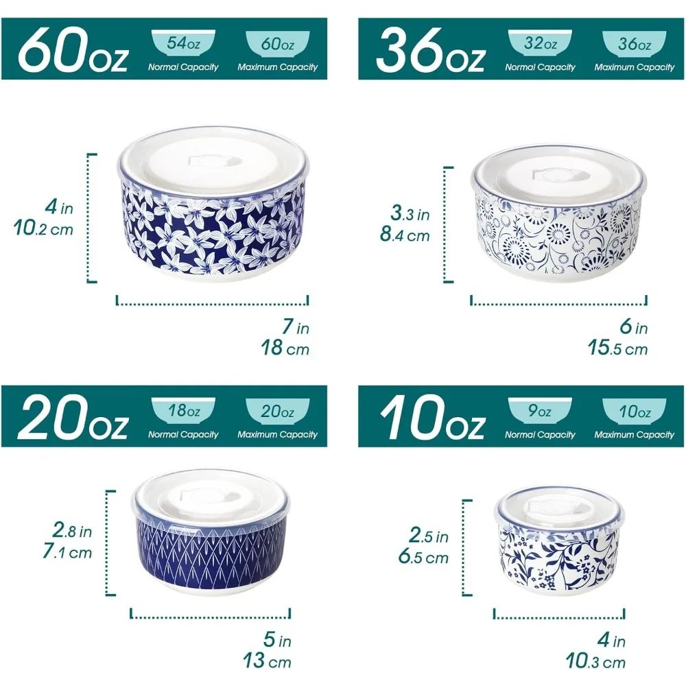 ceramic mixing bowls with lids set of 4,ceramic serving bowls,nesting bowls for food storage,prep bowl,mixing bowl for kitchen,