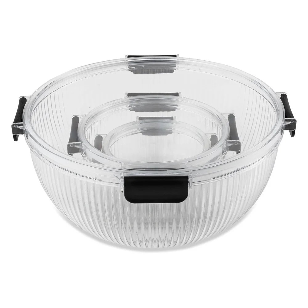 6PC Plastic Mixing Bowls Set with Airtight Lids Nesting Design Shatter Resistant Clear Ribbed Kitchen Storage Containers