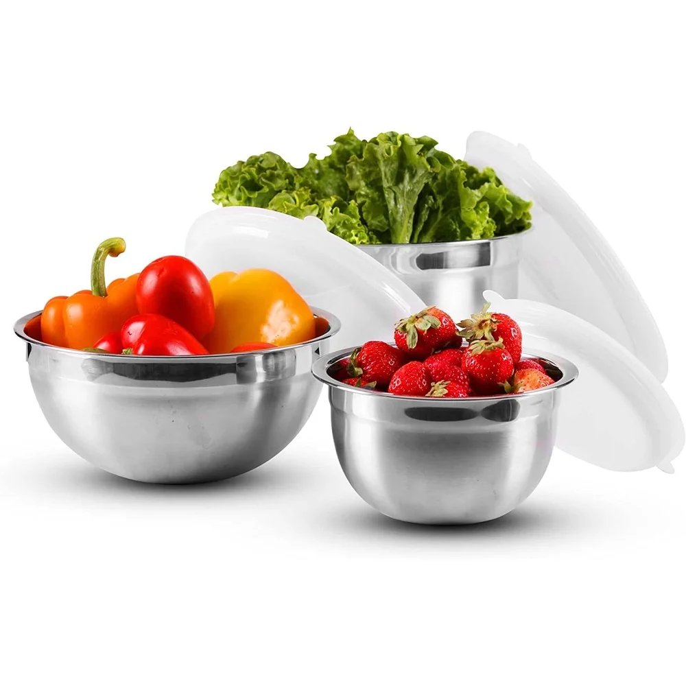 OVENTE Mixing Bowl Stainless Steel with Lids Nesting Bowls with Measuring Marks Easy to Clean and Store Perfect Cooking Baking OVENTE Mixing Bowl Stainless Steel with Lids Nesting Bowls with Measuring Marks Easy to Clean and Store Perfect Cooking Baking