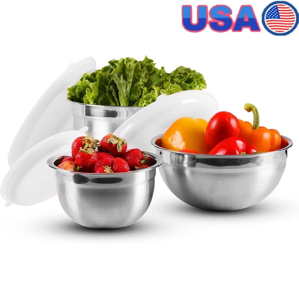OVENTE Mixing Bowl Stainless Steel with Lids Nesting Bowls with Measuring Marks Easy to Clean and Store Perfect Cooking Baking OVENTE Mixing Bowl Stainless Steel with Lids Nesting Bowls with Measuring Marks Easy to Clean and Store Perfect Cooking Baking