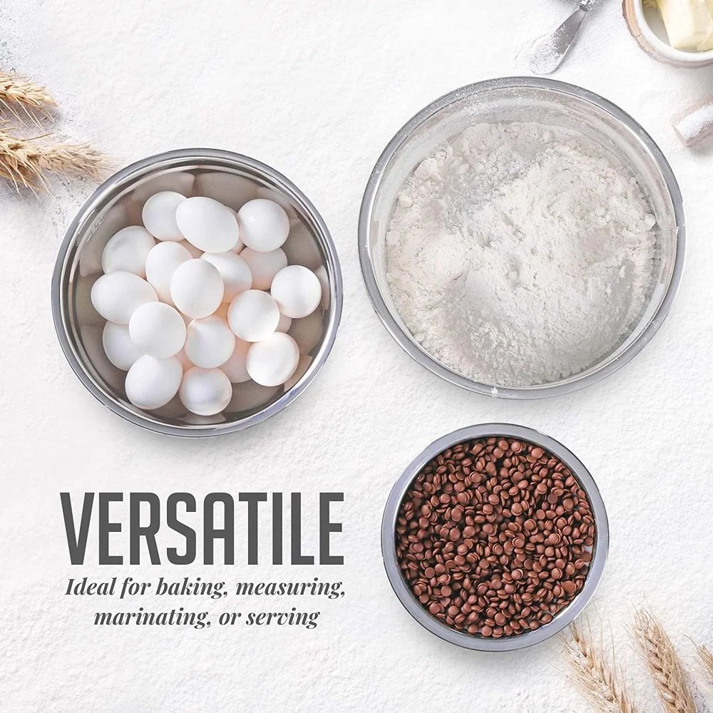 OVENTE Mixing Bowl Stainless Steel with Lids Nesting Bowls with Measuring Marks Easy to Clean and Store Perfect Cooking Baking OVENTE Mixing Bowl Stainless Steel with Lids Nesting Bowls with Measuring Marks Easy to Clean and Store Perfect Cooking Baking