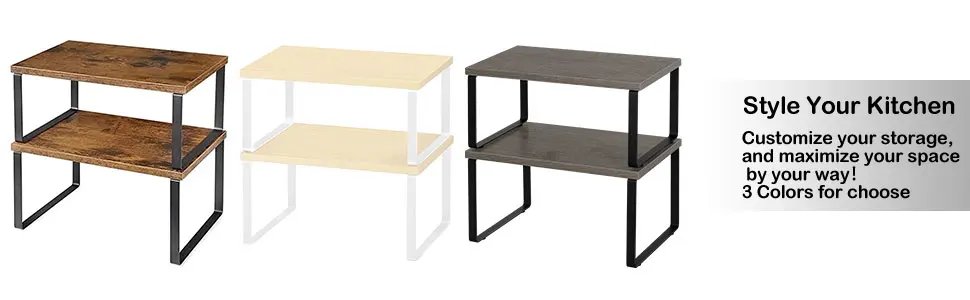 Cabinet Storage Shelf Organizers Stackable Expandable Kitchen Spice Racks Countertop Shelves Set of 4 Table Grey