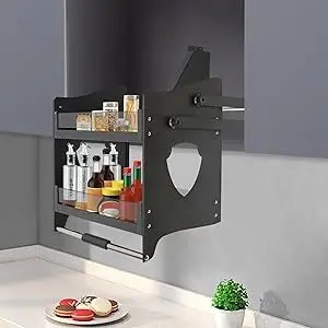 Pull Down Cabinet Organizer, 2-Tier Pull Down Shelf Heavy-Duty Pull Down Spice Rack Upper Organizer Kitchen Appliance