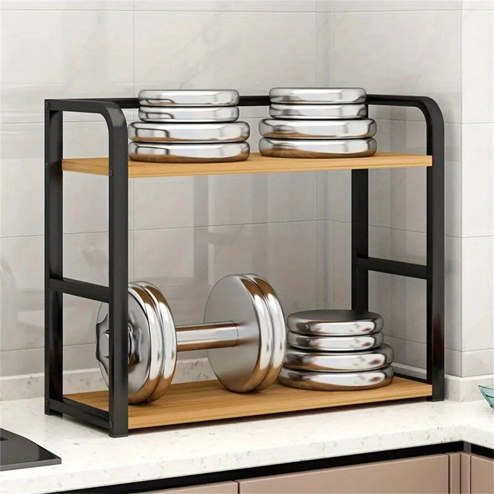Freestanding Countertop Spice Shelf 2 Tiers 20 Seasoning Organizer Shelf Black Wood Kitchen Storage Shelves for Bathroom Counter