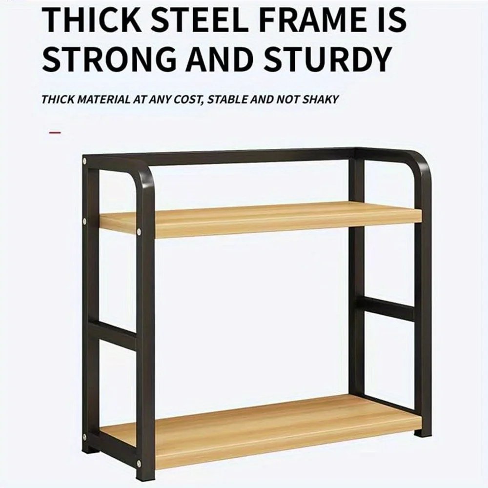 Freestanding Countertop Spice Shelf 2 Tiers 20 Seasoning Organizer Shelf Black Wood Kitchen Storage Shelves for Bathroom Counter