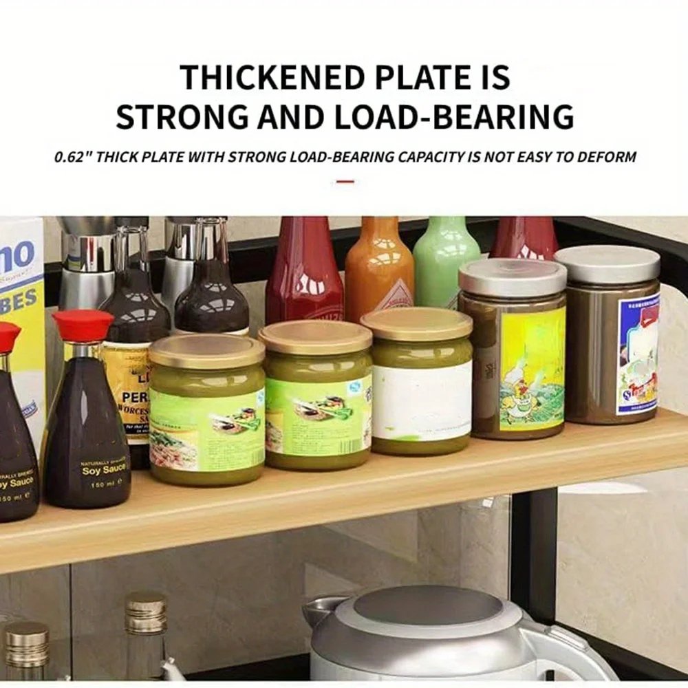 Freestanding Countertop Spice Shelf 2 Tiers 20 Seasoning Organizer Shelf Black Wood Kitchen Storage Shelves for Bathroom Counter