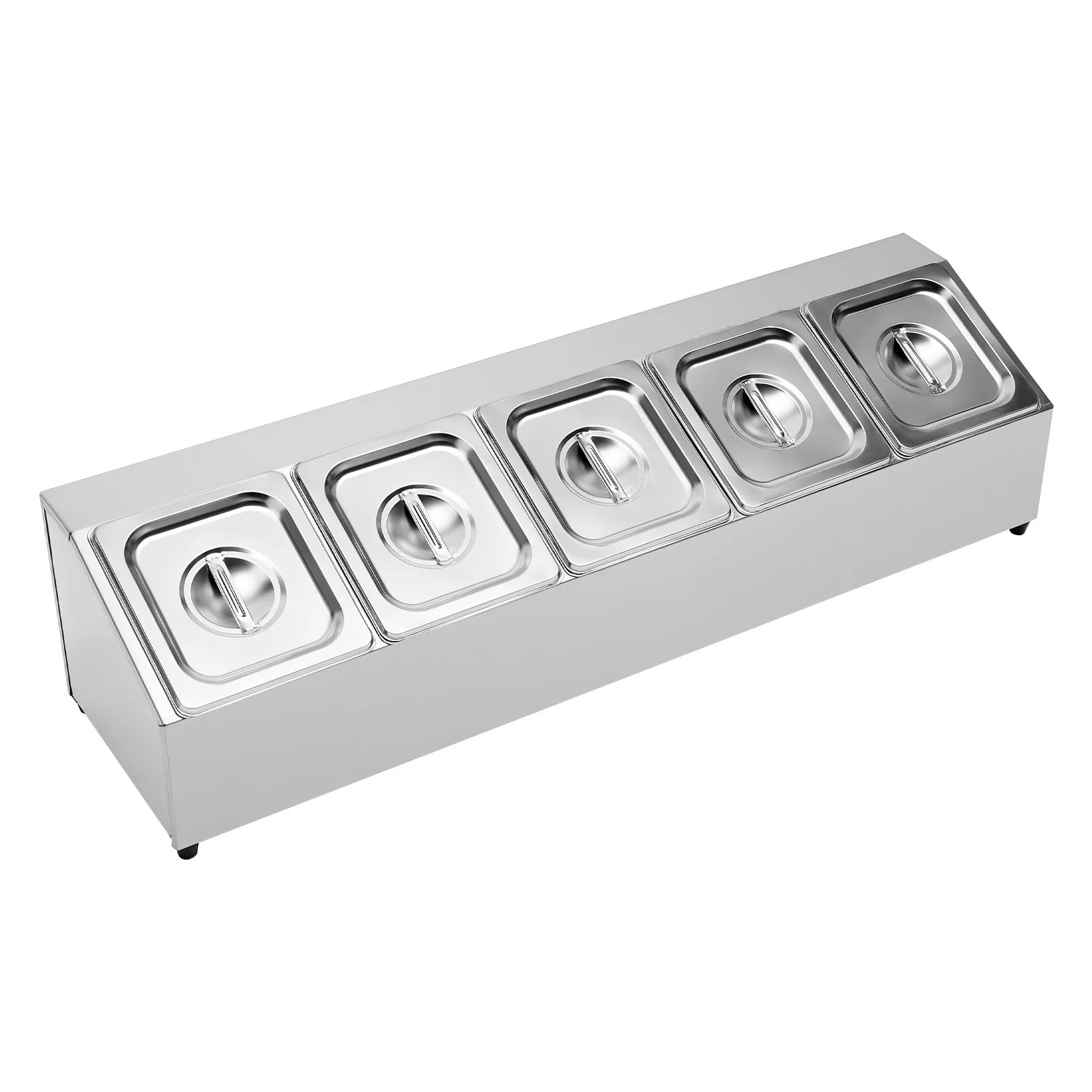 Spice Rack Shelf Stainless Steel One Row with 5 Containers, Countertop Inclined Holder for Seasoning Sauce Jam Fruits Ingredient