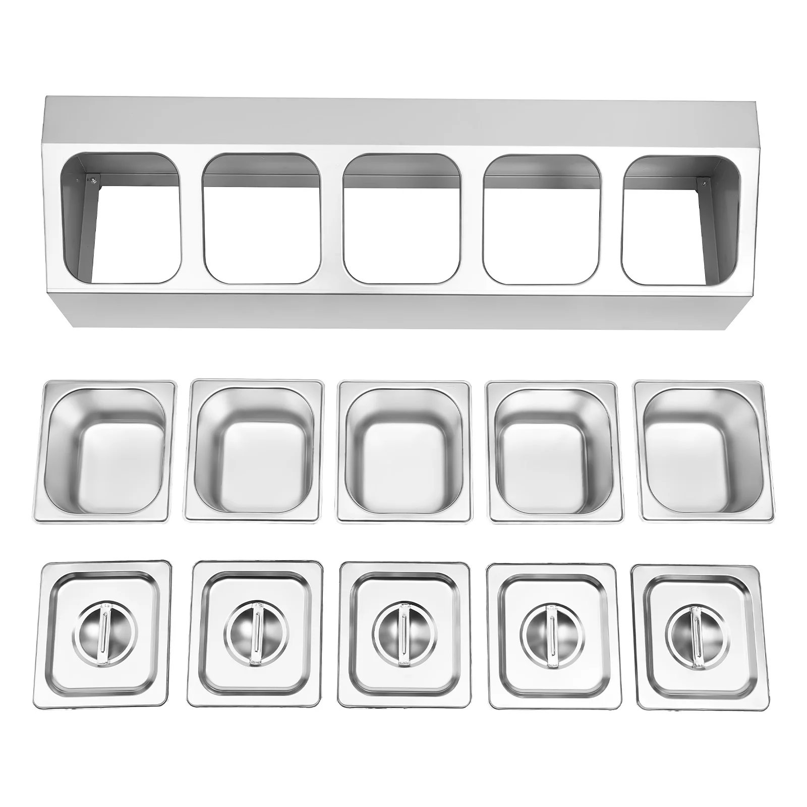 Spice Rack Shelf Stainless Steel One Row with 5 Containers, Countertop Inclined Holder for Seasoning Sauce Jam Fruits Ingredient