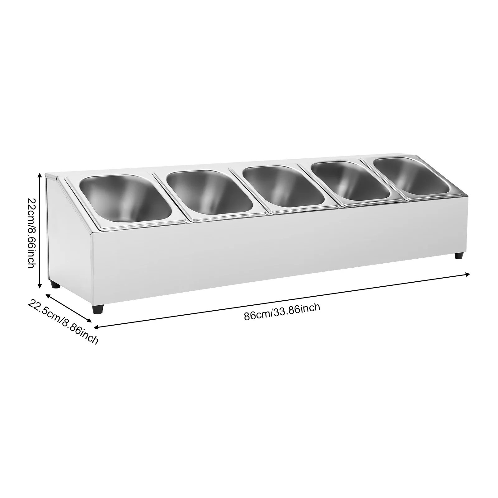 Spice Rack Shelf Stainless Steel One Row with 5 Containers, Countertop Inclined Holder for Seasoning Sauce Jam Fruits Ingredient