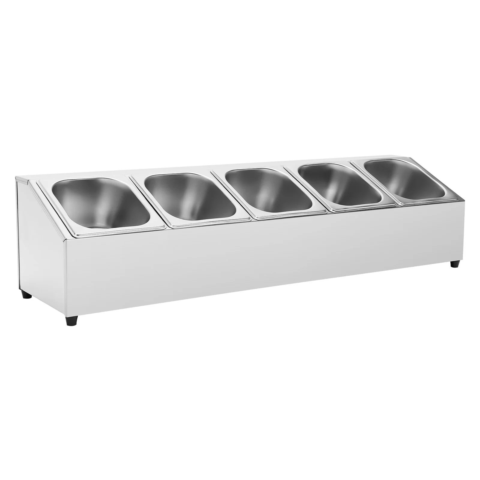 Spice Rack Shelf Stainless Steel One Row with 5 Containers, Countertop Inclined Holder for Seasoning Sauce Jam Fruits Ingredient