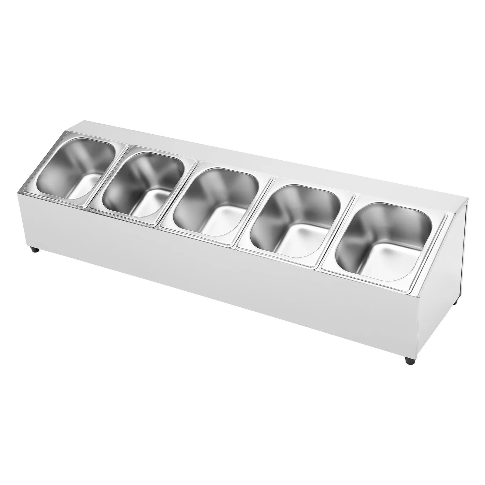 Spice Rack Shelf Stainless Steel One Row with 5 Containers, Countertop Inclined Holder for Seasoning Sauce Jam Fruits Ingredient