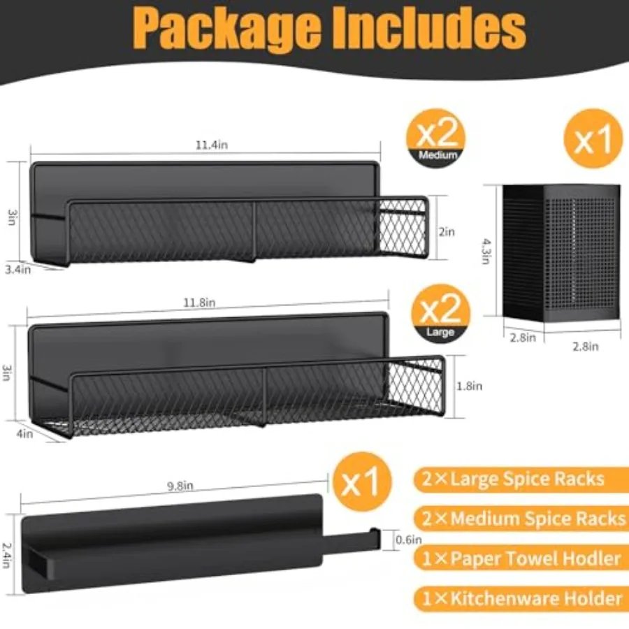 Magnetic Spice Rack for Refrigerator 6 Pack 100 Metal Strong Magnet Shelf Black Space Saving Spice Organizer Home Kitchen Laund