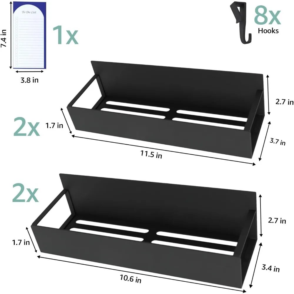 gd metal magnetic spice rack for refrigerator &ndash; 5 pack strong magnet organizer shelves with notepad &ndash; black heavy-duty spice sto