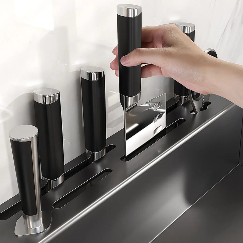 60CM Hanging Storage Rack with 12 Hooks Kitchen Spice Rack Punch-Free Spice Organizer for Chopsticks Spoons Shovels Organize