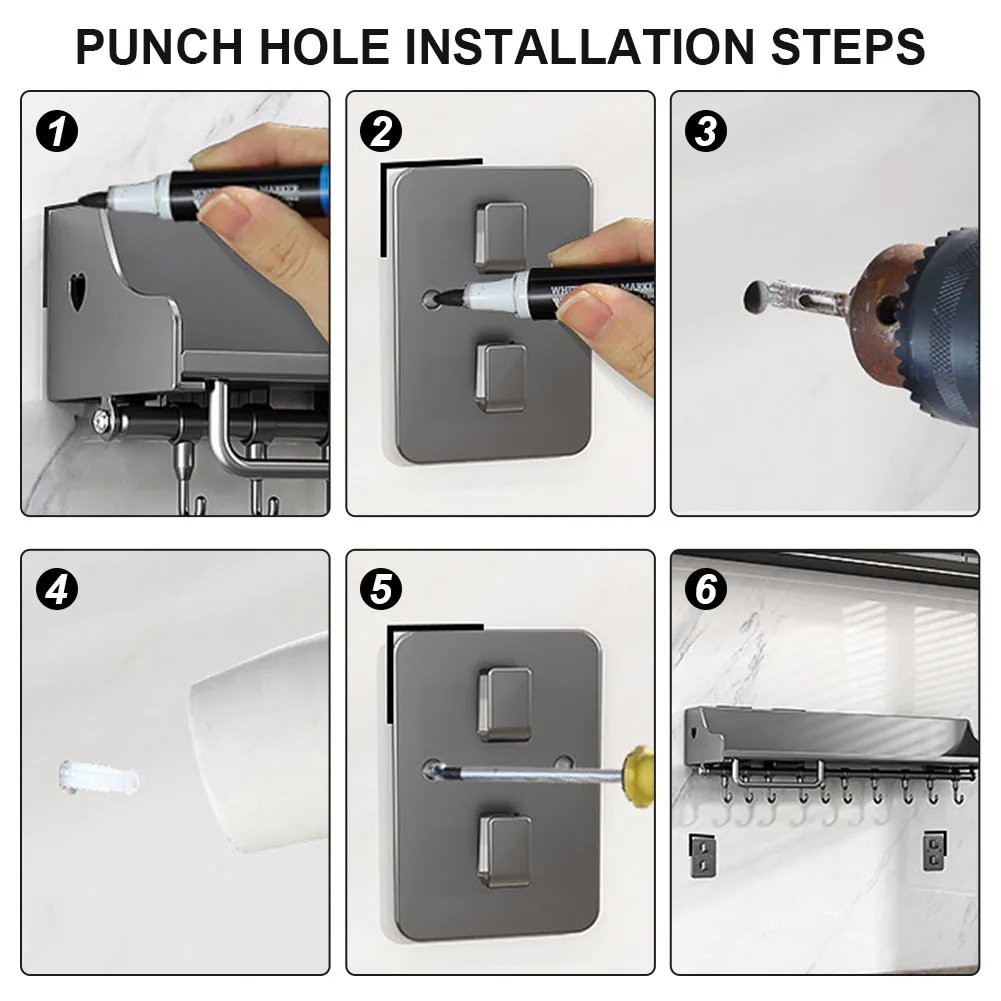60CM Hanging Storage Rack with 12 Hooks Kitchen Spice Rack Punch-Free Spice Organizer for Chopsticks Spoons Shovels Organize
