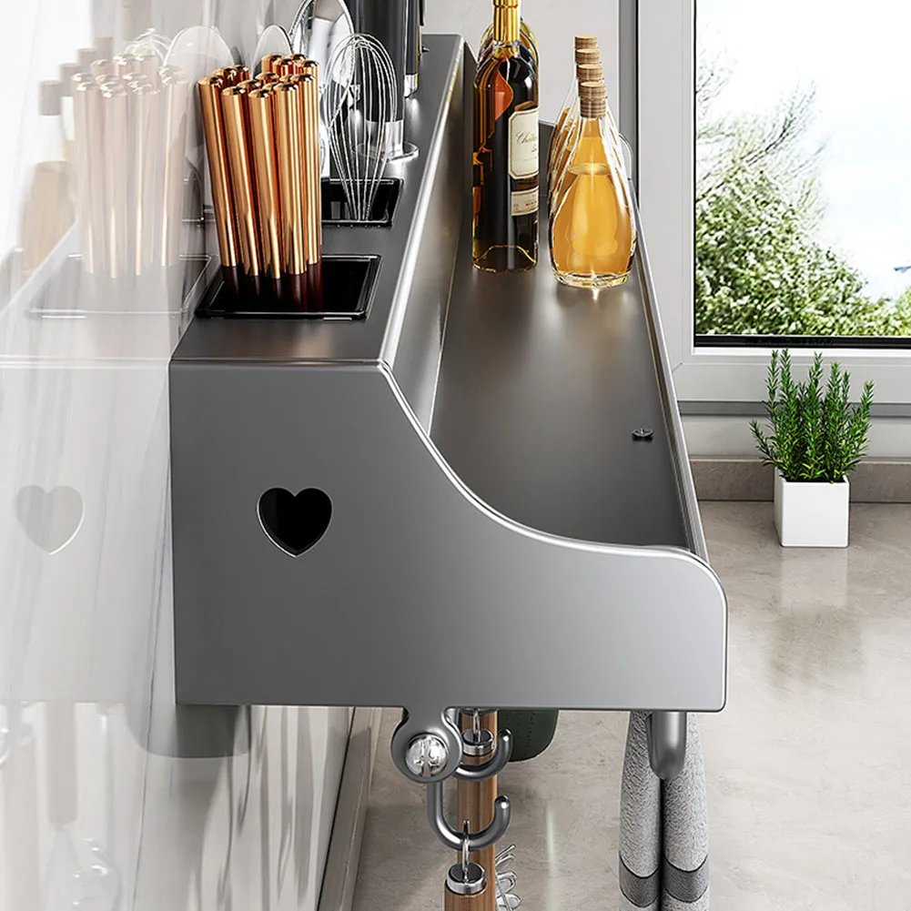 60CM Hanging Storage Rack with 12 Hooks Kitchen Spice Rack Punch-Free Spice Organizer for Chopsticks Spoons Shovels Organize