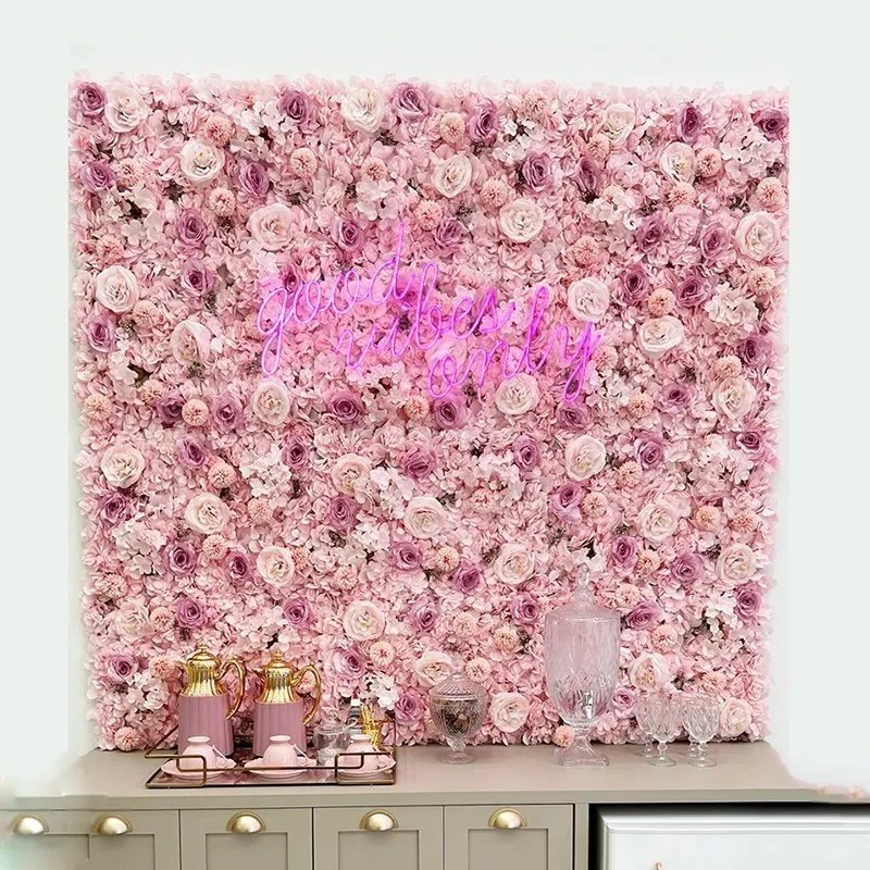 Pink Silk Rose Flower Wall Panels Artificial Flower for Wedding Decoration Baby Show Party Home Bedroom Backdrop Decor