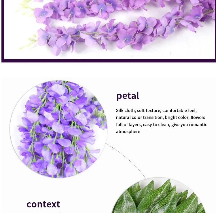 Artificial Wisteria Flower Hanging Garland, Rattan Fake Flower, String Flower, Wedding Party, Garden,  Home Wall Decor, 12PCS