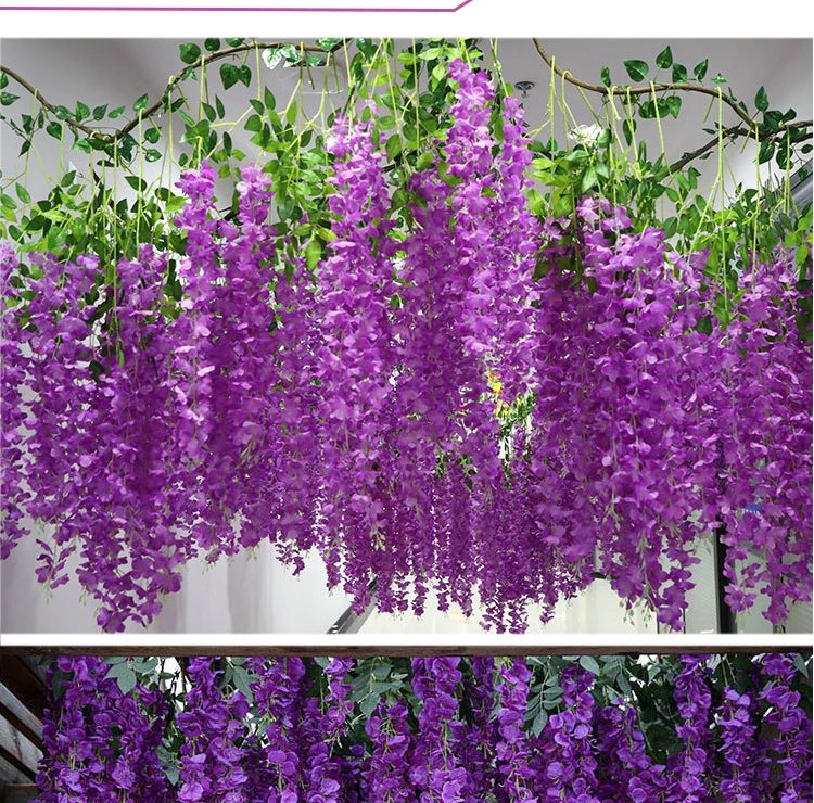 Artificial Wisteria Flower Hanging Garland, Rattan Fake Flower, String Flower, Wedding Party, Garden,  Home Wall Decor, 12PCS