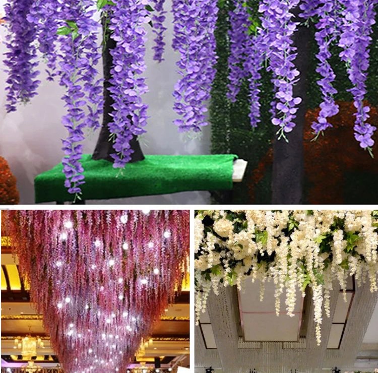 Artificial Wisteria Flower Hanging Garland, Rattan Fake Flower, String Flower, Wedding Party, Garden,  Home Wall Decor, 12PCS