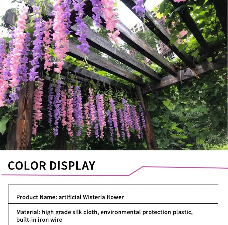 Artificial Wisteria Flower Hanging Garland, Rattan Fake Flower, String Flower, Wedding Party, Garden,  Home Wall Decor, 12PCS