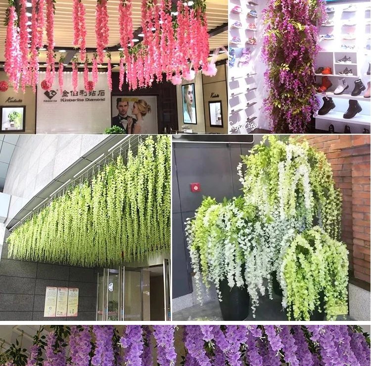 Artificial Wisteria Flower Hanging Garland, Rattan Fake Flower, String Flower, Wedding Party, Garden,  Home Wall Decor, 12PCS