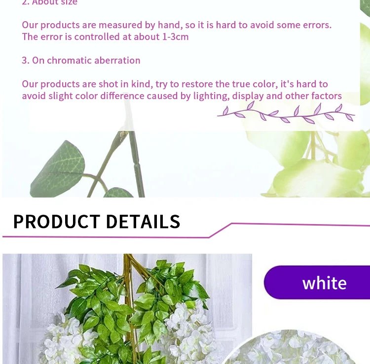 Artificial Wisteria Flower Hanging Garland, Rattan Fake Flower, String Flower, Wedding Party, Garden,  Home Wall Decor, 12PCS