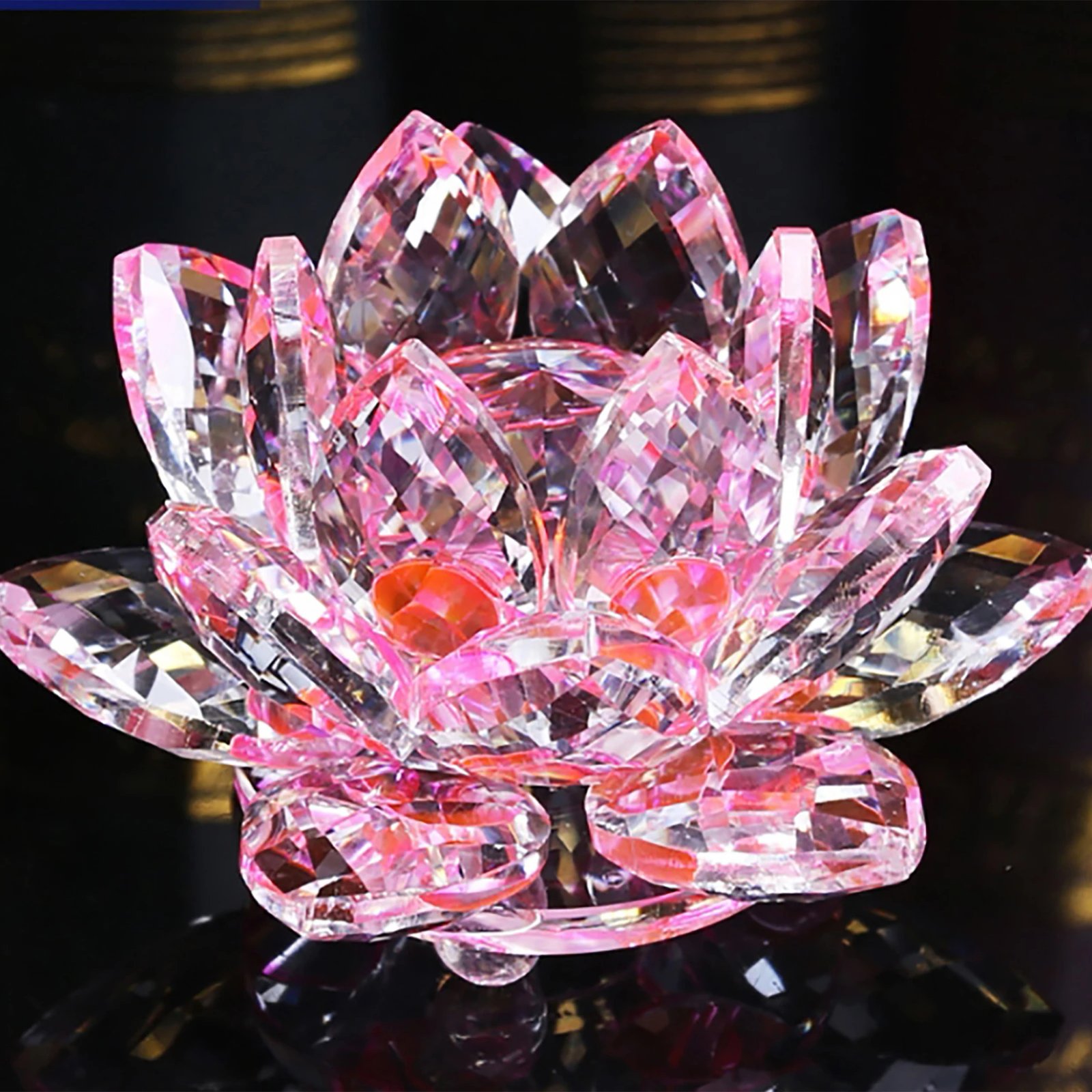 Crystal Lotus Flower Figurines Flower Crafts Glass Car Figurines for Tabletop Centerpiece Home Office