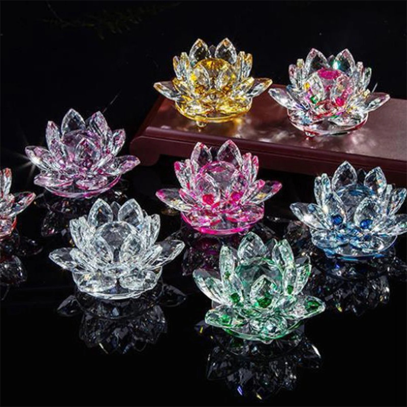Crystal Lotus Flower Figurines Flower Crafts Glass Car Figurines for Tabletop Centerpiece Home Office