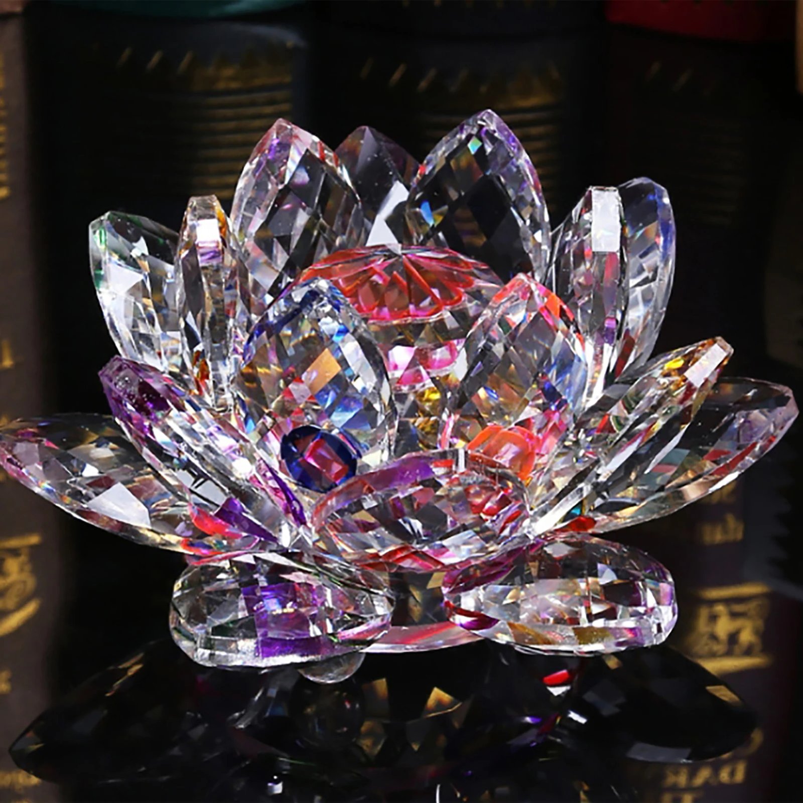 Crystal Lotus Flower Figurines Flower Crafts Glass Car Figurines for Tabletop Centerpiece Home Office
