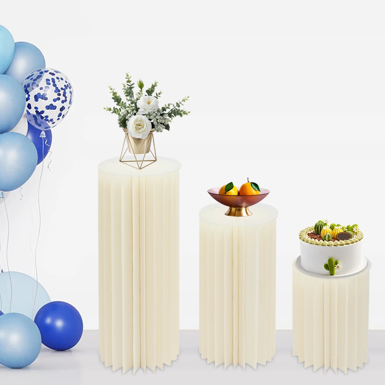 3Pcs Foldable Cardboard Centerpiece Display, Cylinder Flowers Stand, Columns Display for Wedding Party Garden Decoration