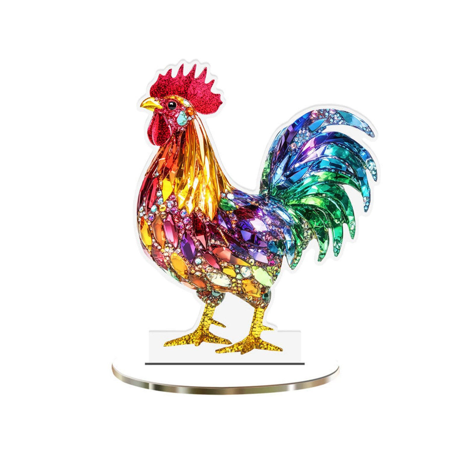 Colorful Animal Figurines Acrylic Decorative Plaque 2D Flat Owl Rooster Tabletop Decor with Base Decorations and Stand