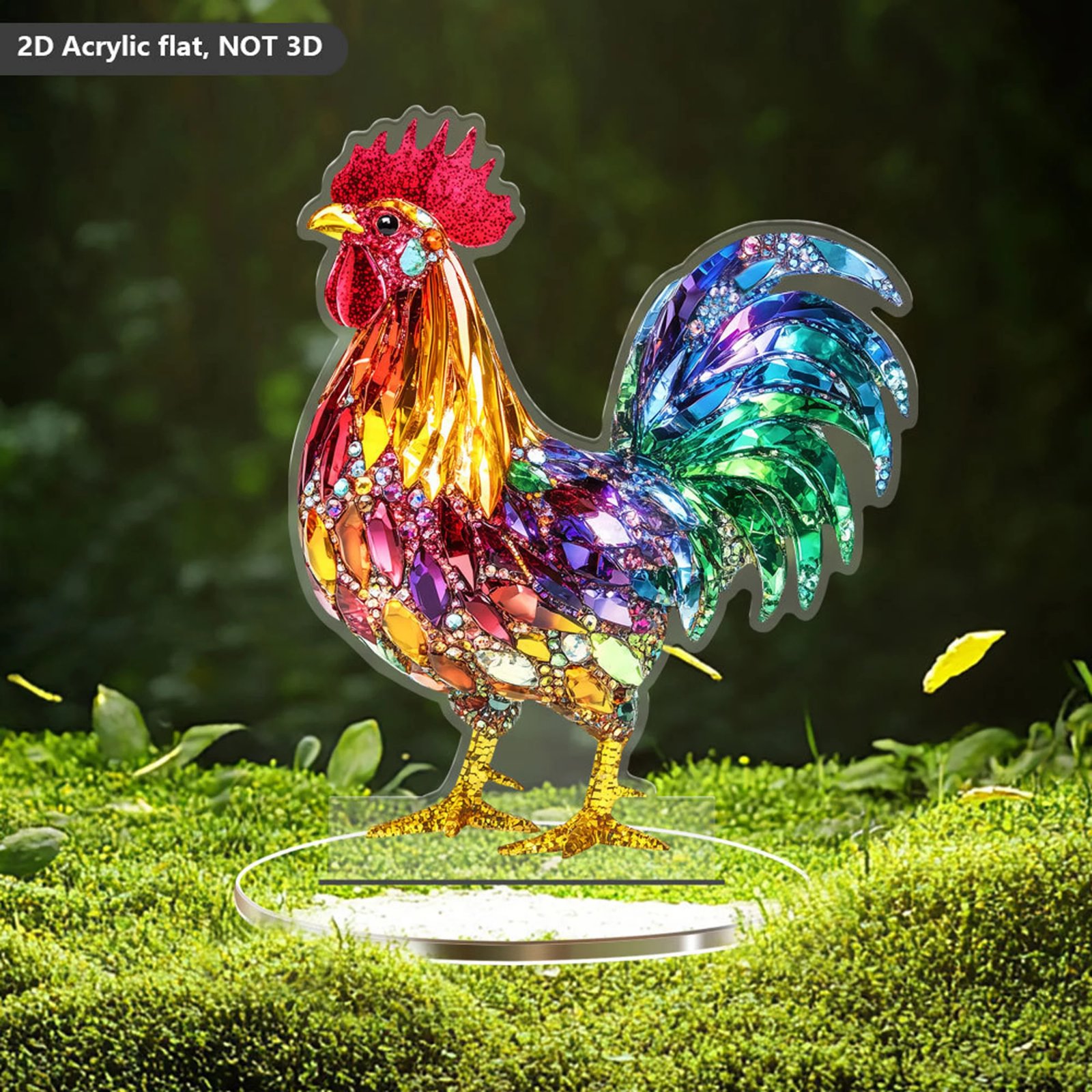 Colorful Animal Figurines Acrylic Decorative Plaque 2D Flat Owl Rooster Tabletop Decor with Base Decorations and Stand