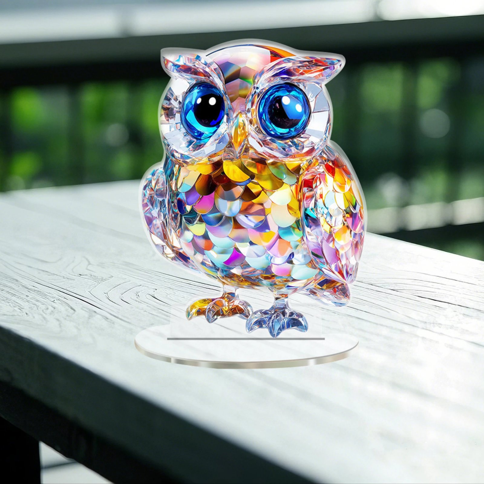 Colorful Animal Figurines Acrylic Decorative Plaque 2D Flat Owl Rooster Tabletop Decor with Base Decorations and Stand