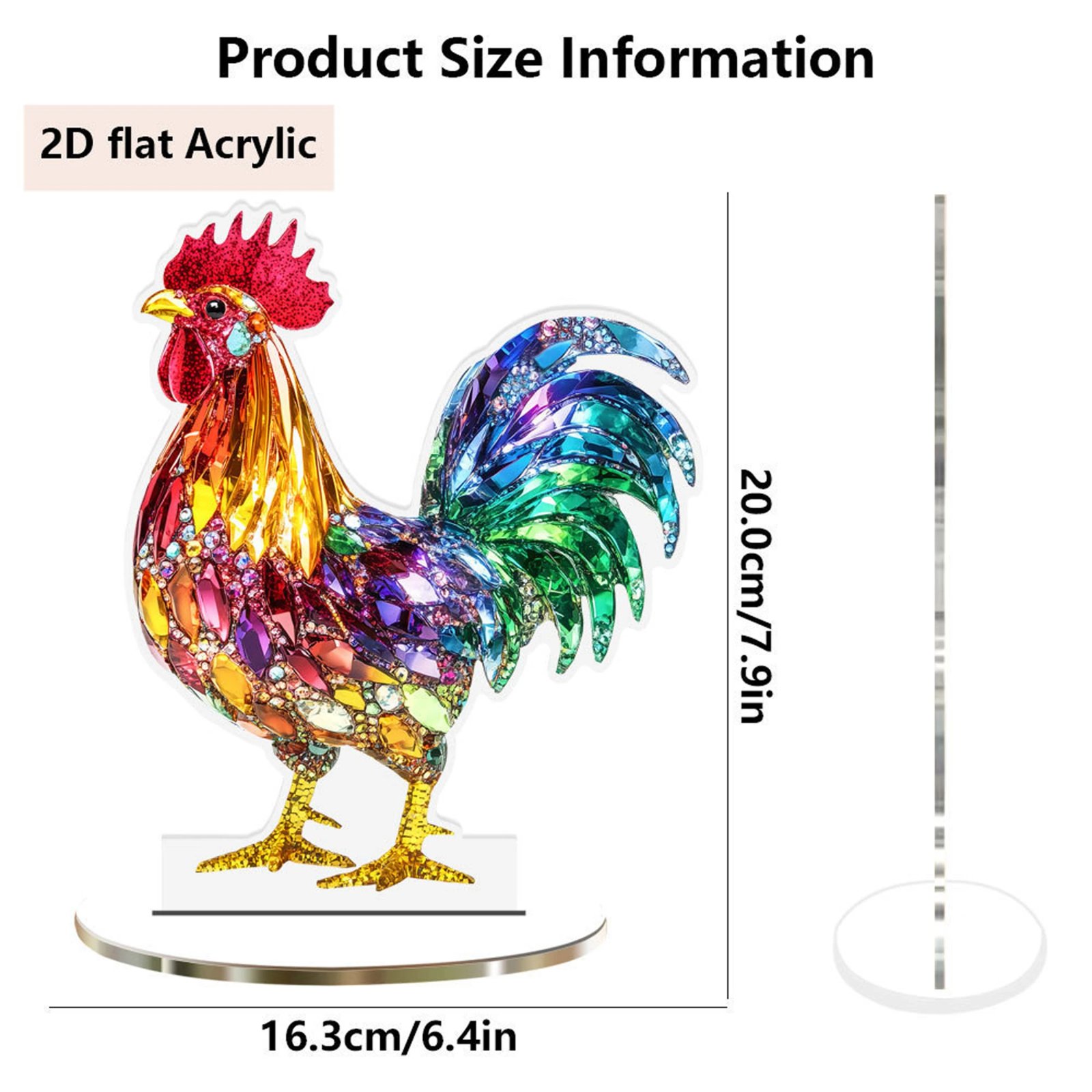 Colorful Animal Figurines Acrylic Decorative Plaque 2D Flat Owl Rooster Tabletop Decor with Base Decorations and Stand