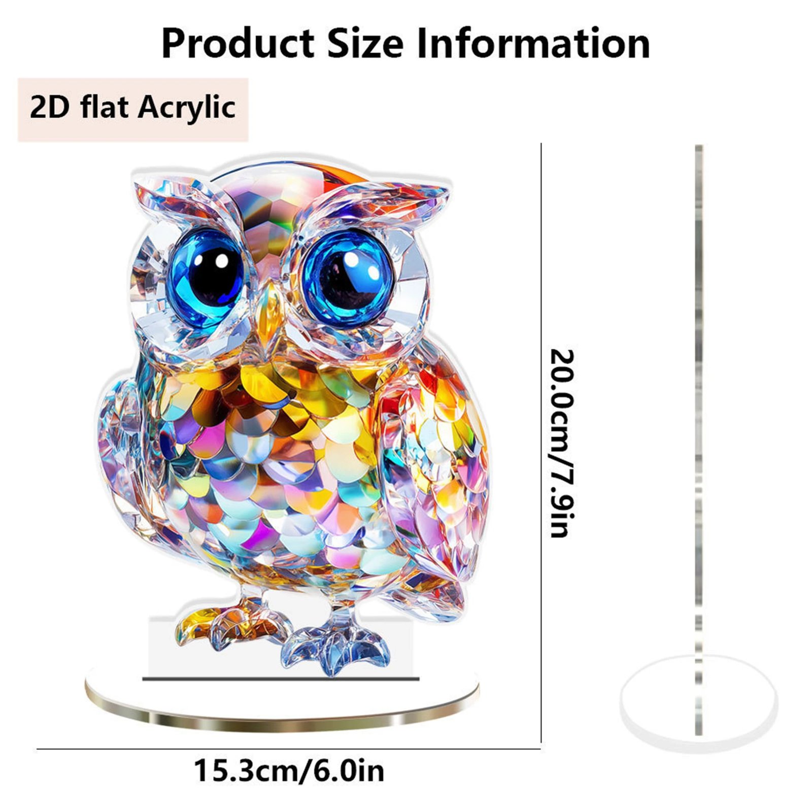 Colorful Animal Figurines Acrylic Decorative Plaque 2D Flat Owl Rooster Tabletop Decor with Base Decorations and Stand