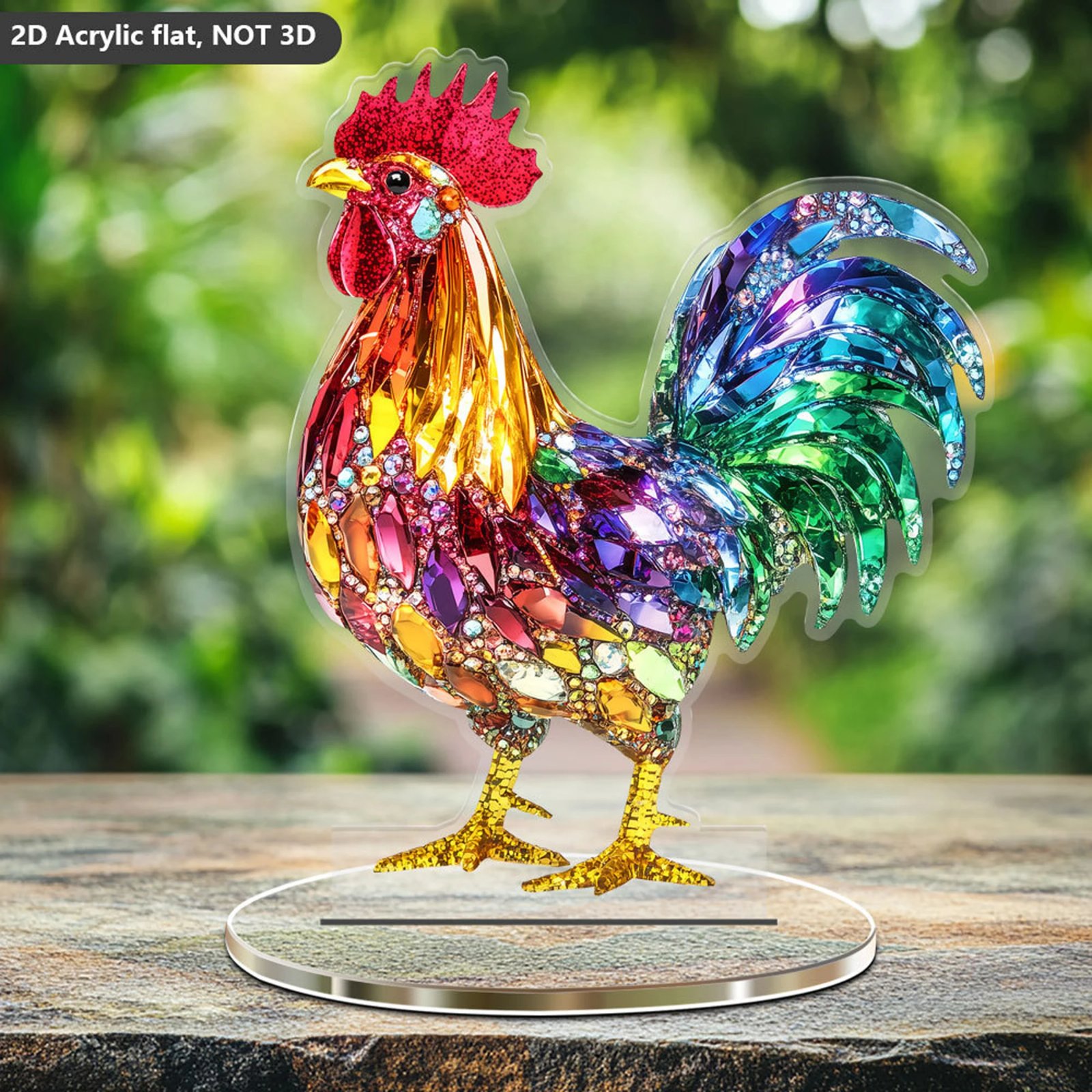 Colorful Animal Figurines Acrylic Decorative Plaque 2D Flat Owl Rooster Tabletop Decor with Base Decorations and Stand
