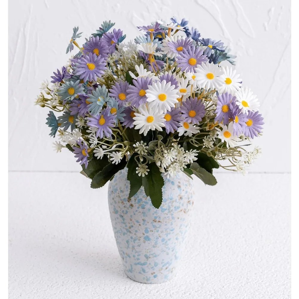 Faux Flowers with Vase, Artificial Flowers in Vase Blue and Purple Daisy Arrangements Wedding Bouquets Decorations Fall Floral F