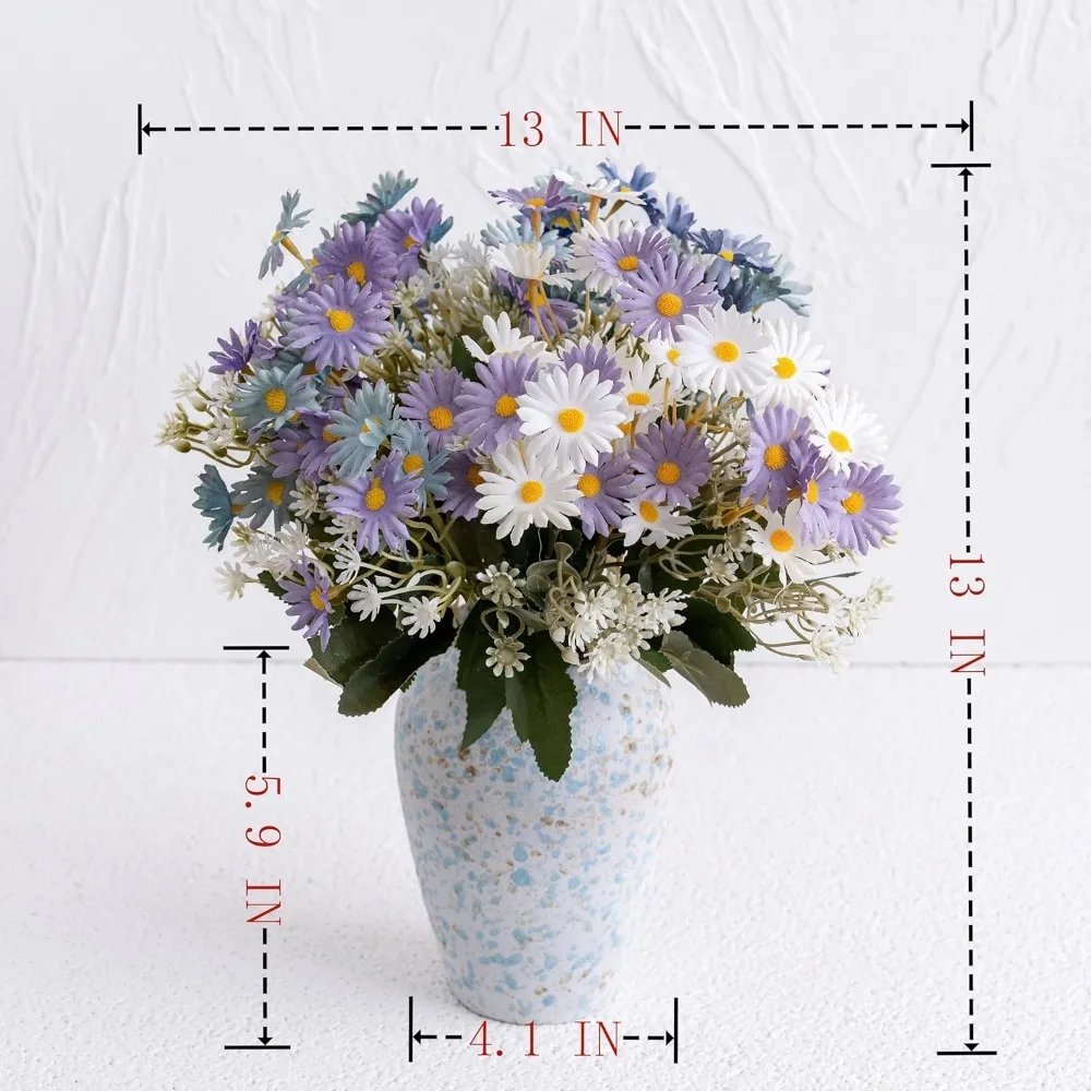 Faux Flowers with Vase, Artificial Flowers in Vase Blue and Purple Daisy Arrangements Wedding Bouquets Decorations Fall Floral F