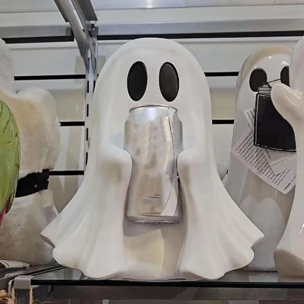Halloween Ghost Can Holder Cute Resin Ghost Drink Holder Stand Funny Party Accessory Halloween Decor Props Spooky Party Supplies