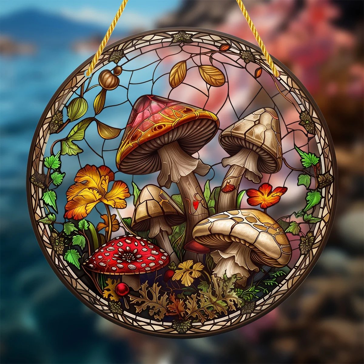 1PC Mushroom Suncatcher - 2D Acrylic Stained Glass Wall/Window Decor for Home & Garden (All-Season Gift)