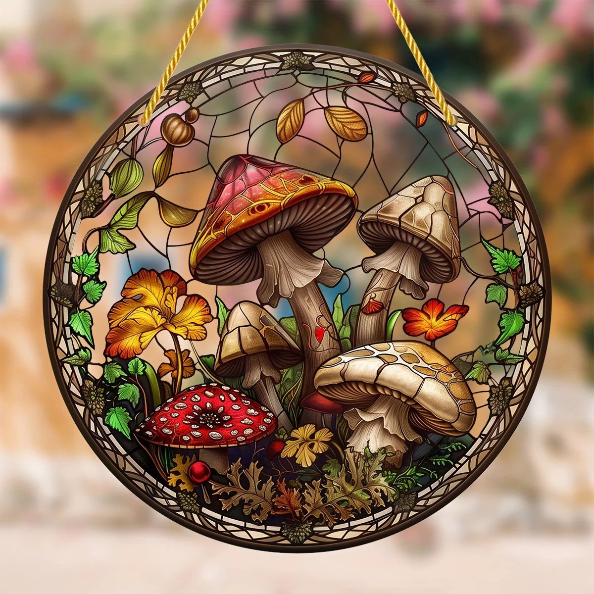1PC Mushroom Suncatcher - 2D Acrylic Stained Glass Wall/Window Decor for Home & Garden (All-Season Gift)