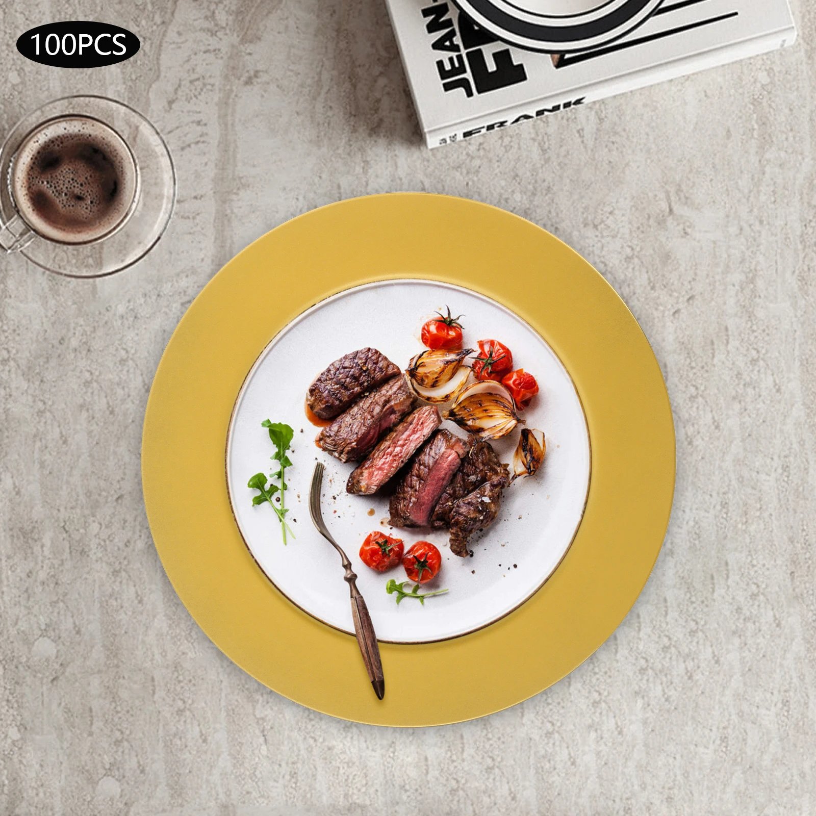 100 Pcs Charger Plates Set Gold Round PP Chargers Dinner Plate Wedding Decoration for Table Setting Wedding Party Baby Shower