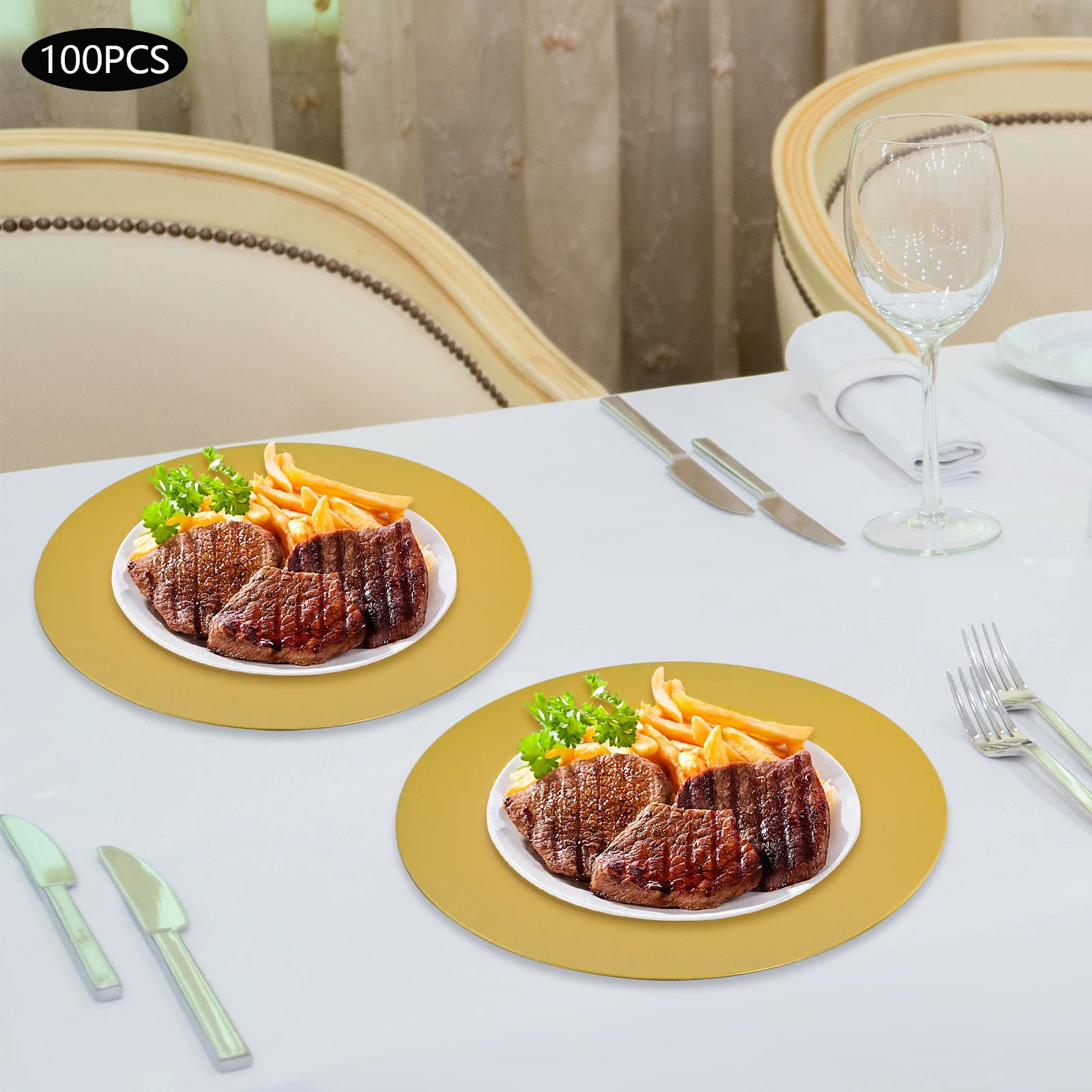 100 Pcs Charger Plates Set Gold Round PP Chargers Dinner Plate Wedding Decoration for Table Setting Wedding Party Baby Shower