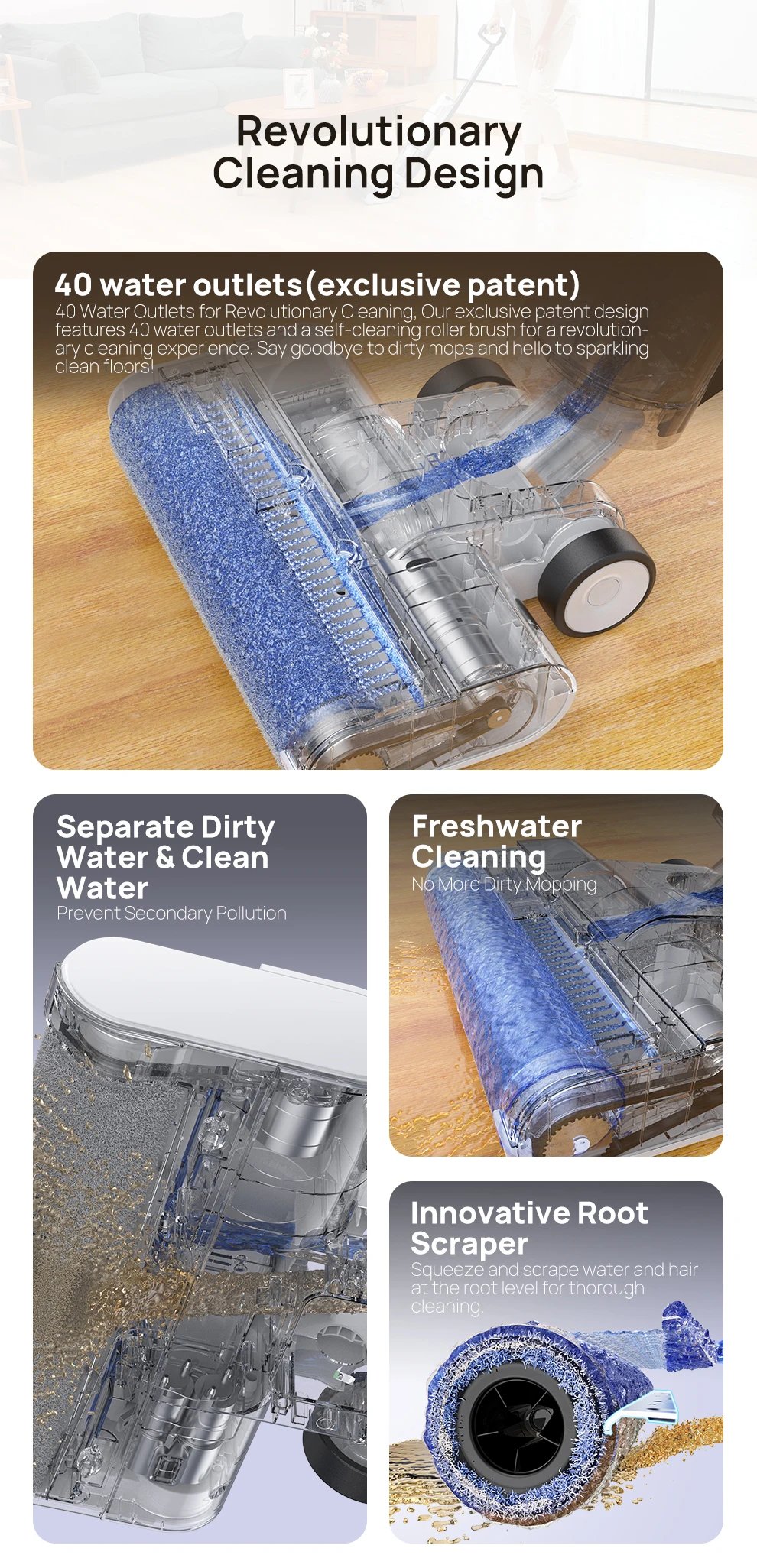 JONR ED12 Wet Dry Smart Vacuum Washing Cleaner Wireless Washing Floor Cleaner/Mop Water